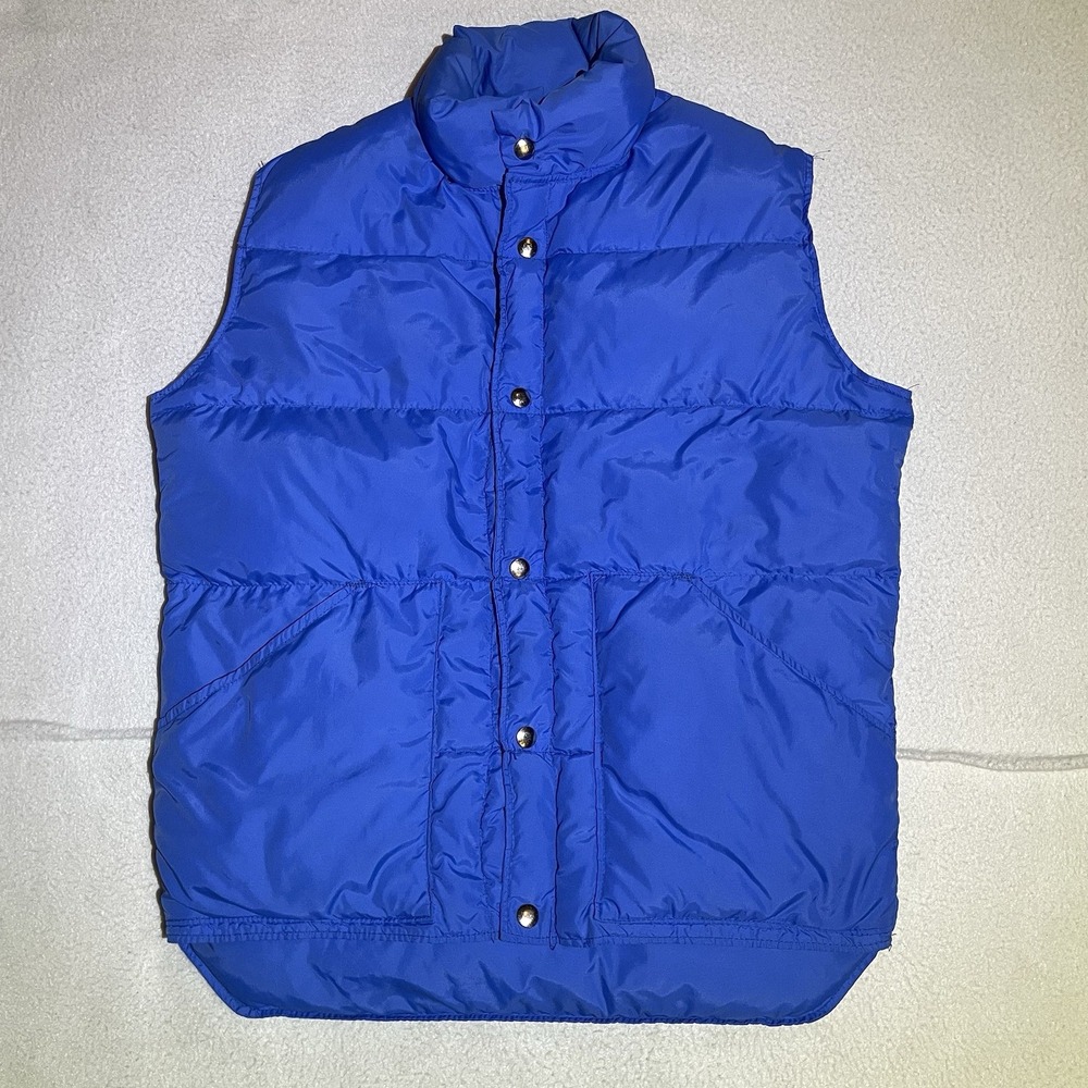 Vintage Down Puffer Vest Blue Insulated Retro Quilted Mens Unisex Size S